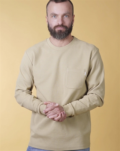 Elsk - Waffle Mens Pocket Longsleve - Desert Sandstone 